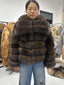 Women's Chocolate Blue Fox Fur Horizontal-Panel Jacket - 60 cm - product view 1