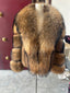 Veste brune pour femme en fourrure de chien viverrin à col châle - 60 cm - vue du produit 1