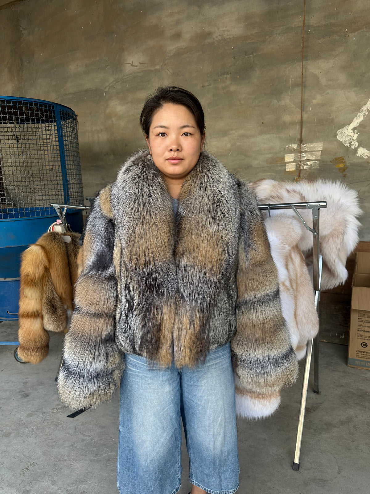 Women's Golden-Toned Fox Fur Cropped Jacket – 50 cm