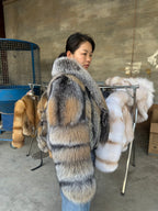 Women's Golden-Toned Fox Fur Cropped Jacket – 50 cm