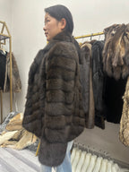 Women's Dark Brown Mink Fur Panelled Jacket - product view 2