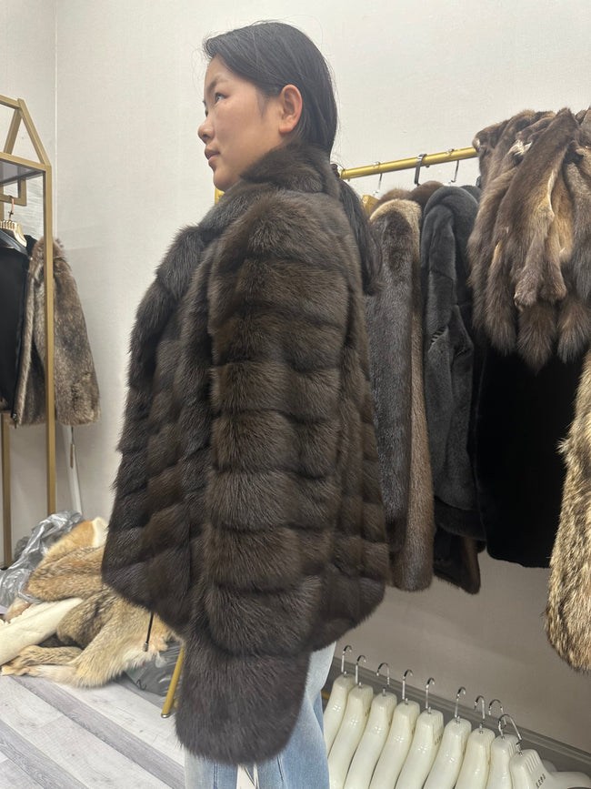 Women's Dark Brown Mink Fur Panelled Jacket Main Image