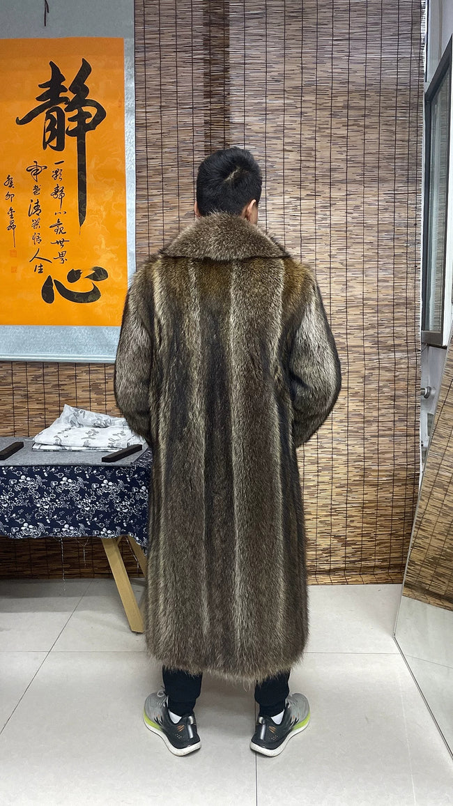 Men's Long Brown Raccoon Fur Coat Main Image