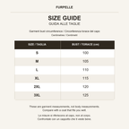 Size guide: S 100 cm, M 105 cm, L 110 cm, XL 115 cm, 2XL 120 cm, 3XL 125 cm. Garment chest circumference.