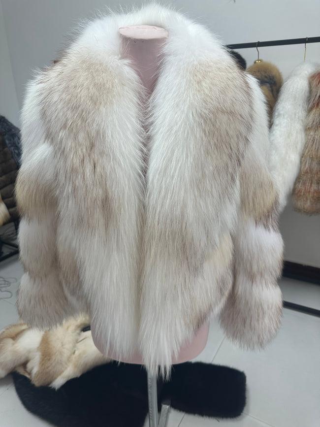 Women's Multitone Raccoon Dog Fur Jacket - front view Hover Image