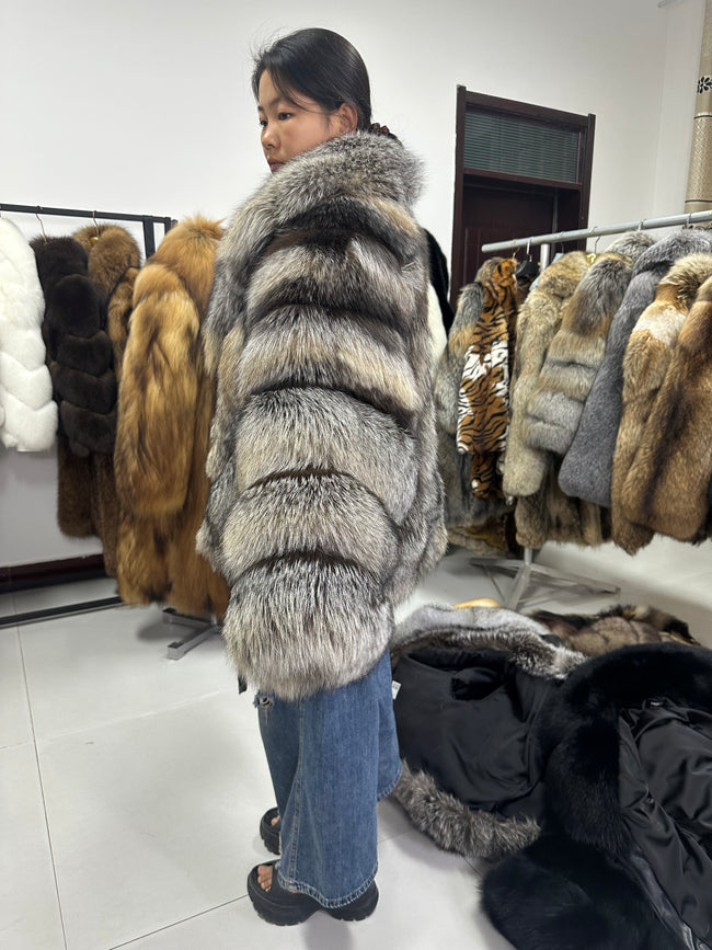 Women's Golden-Tipped Fox Fur Jacket Main Image