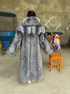 Women's Full-Length Silver Fox Fur Coat - back view