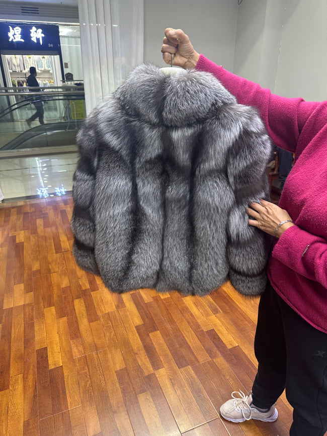 Women's Silver Grey Blue Fox Fur Jacket - 60 cm Main Image