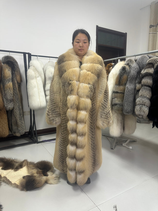 Women's Golden Island Fox Fur Maxi Coat - 120 cm - product view 1 Hover Image