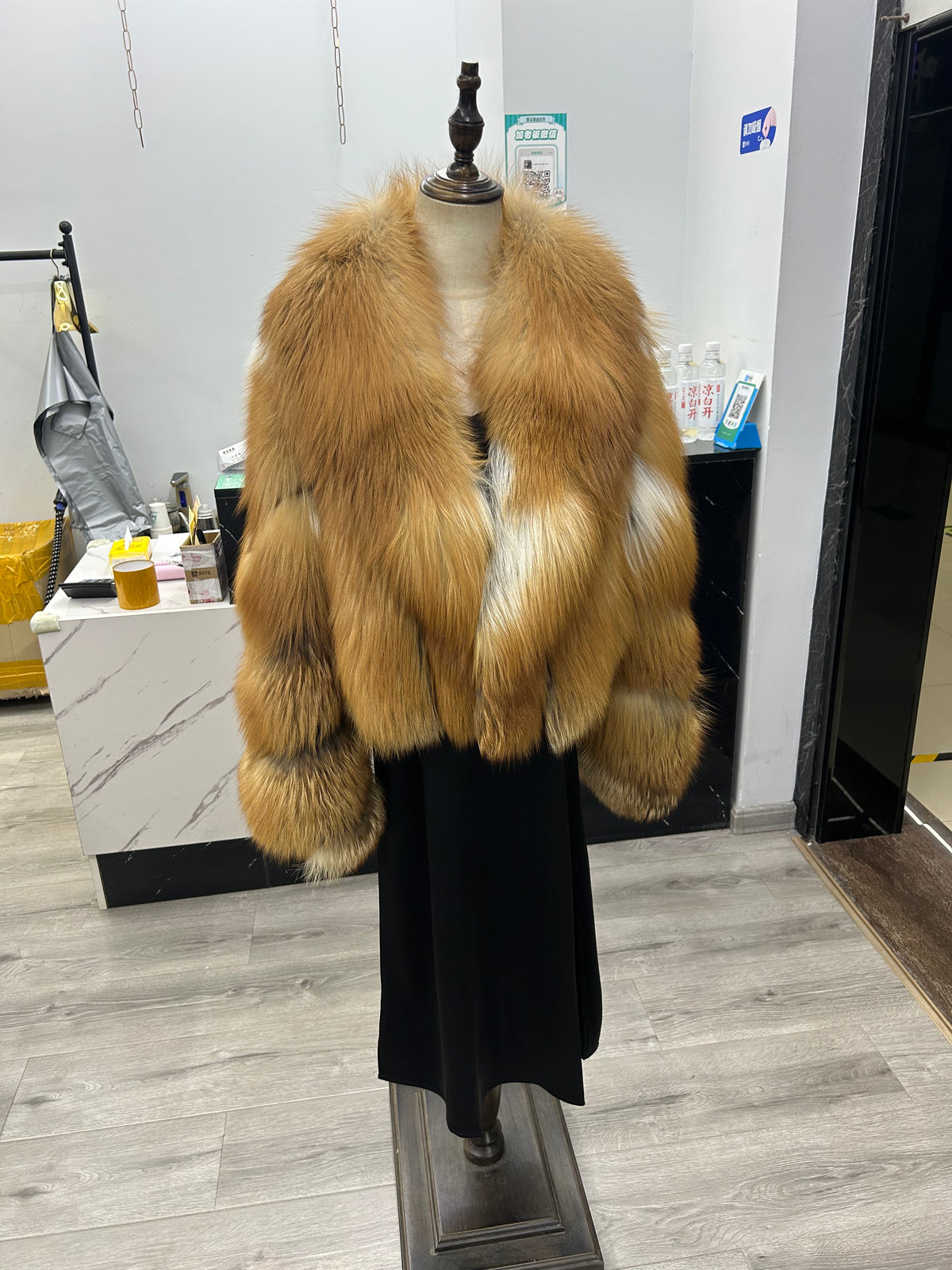 Women's Red Fox Fur Cropped Jacket - 50 cm - product view 1