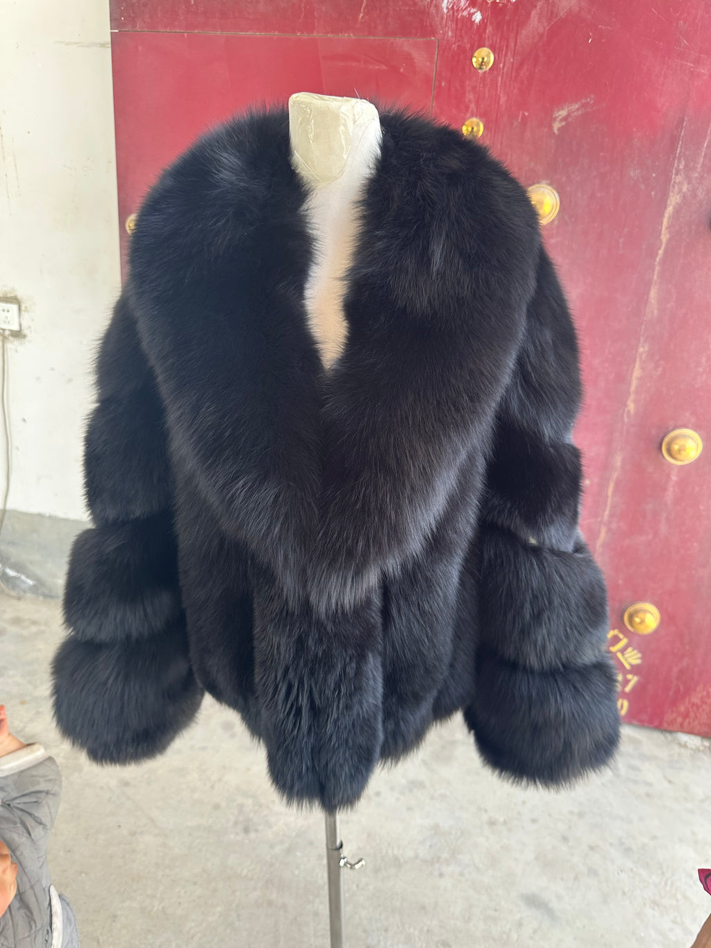 Women's Black Raccoon Dog Fur Shawl-Collar Jacket - 60 cm - product view 1