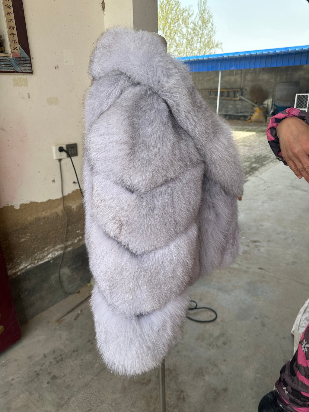 Women's Pale Grey Fox Fur Shawl-Collar Jacket - 60 cm - product view 2
