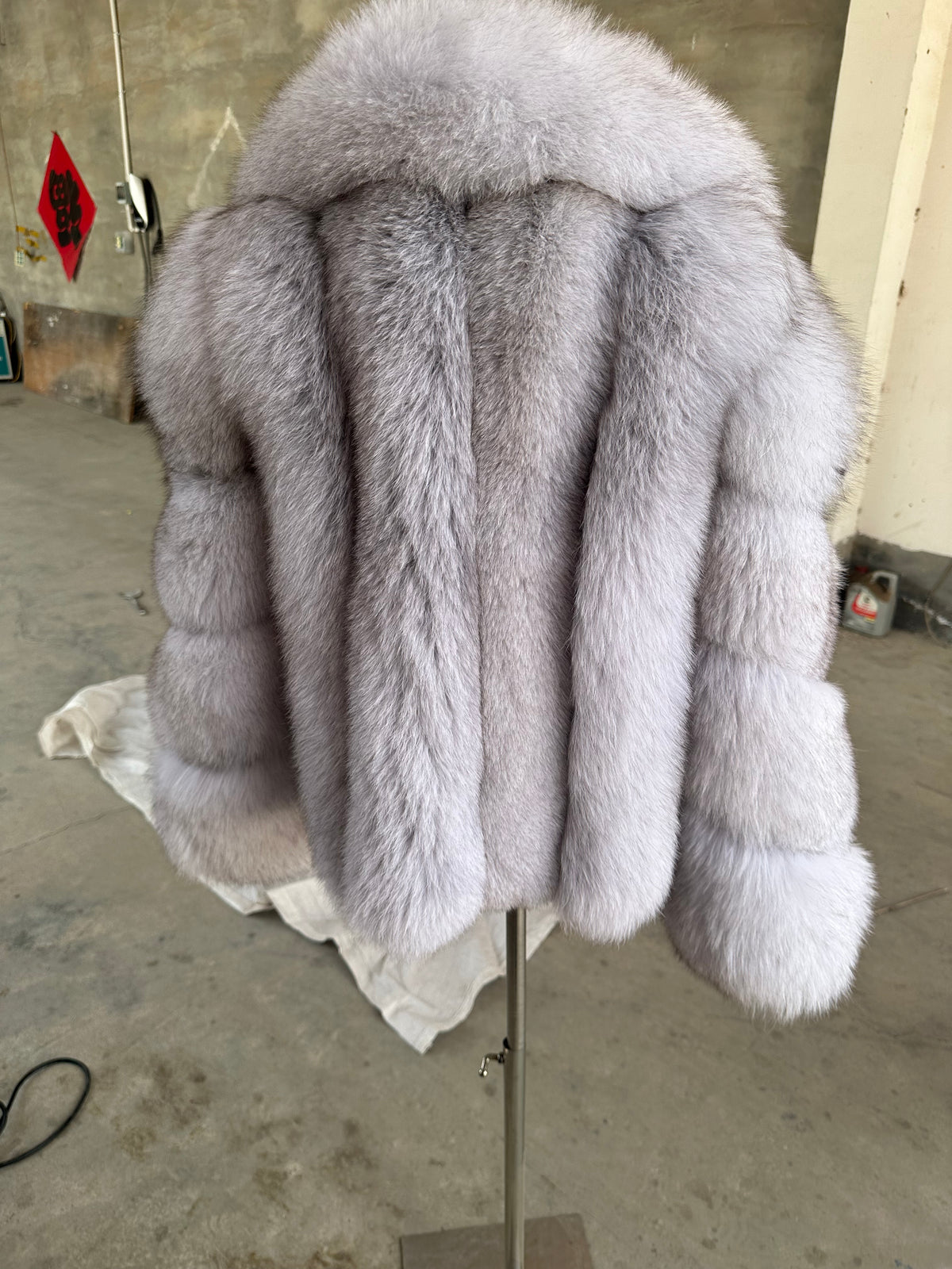Women's Pale Grey Fox Fur Shawl-Collar Jacket - 60 cm - product view 3