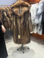 Women's Golden Brown Raccoon Dog Fur Long Coat - 110 cm - product view 1