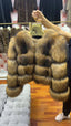 Veste bicolore pour femme en fourrure de chien viverrin à panneaux - 60 cm - vue du produit 1