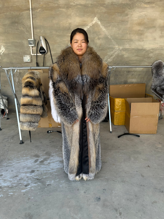 Women's Golden Edge Fox Fur Long Coat - 110 cm - product view 1 Hover Image