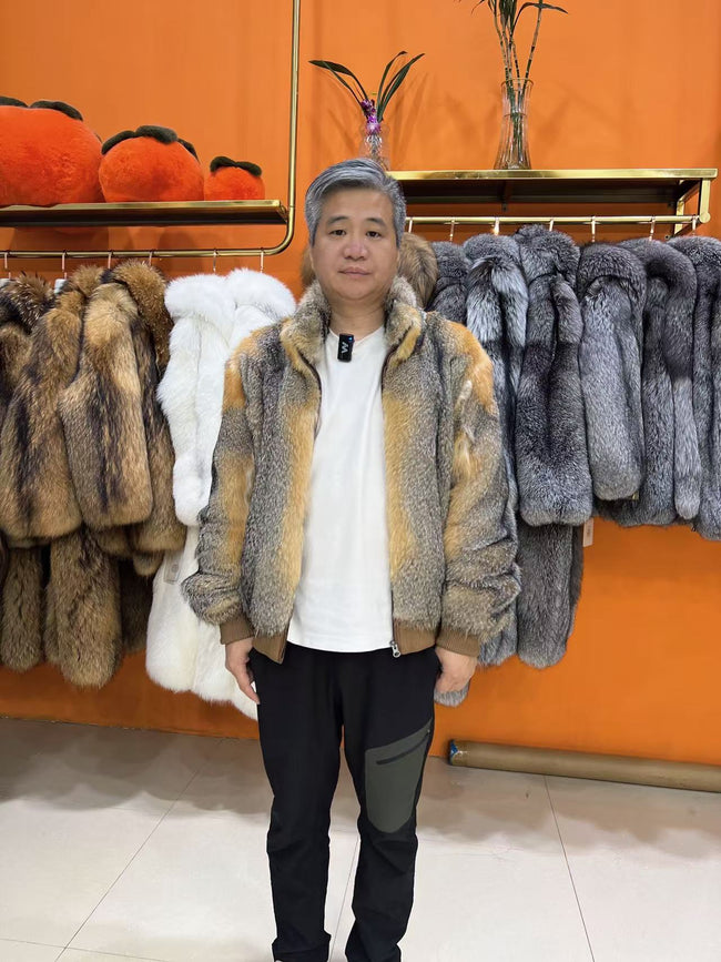 Men's South American red fox fur jacket, 60 cm, front view Hover Image