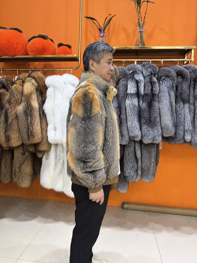Men's South American Red Fox Fur Jacket - 60 cm Main Image