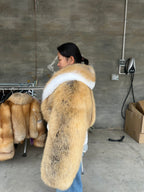 Women's Golden Island fox fur cropped jacket, 35 cm, side view