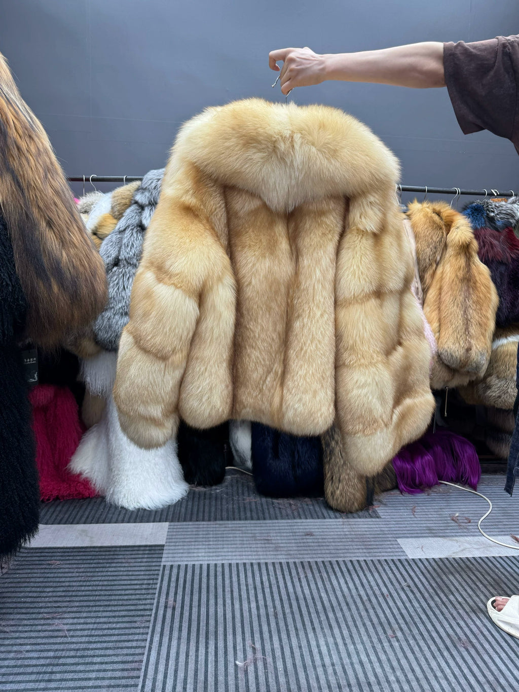 Women's Golden-Tipped Silver Blue Fox Fur Jacket - product view