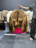 Women's Long-Hair Fur Short Jacket - Gold