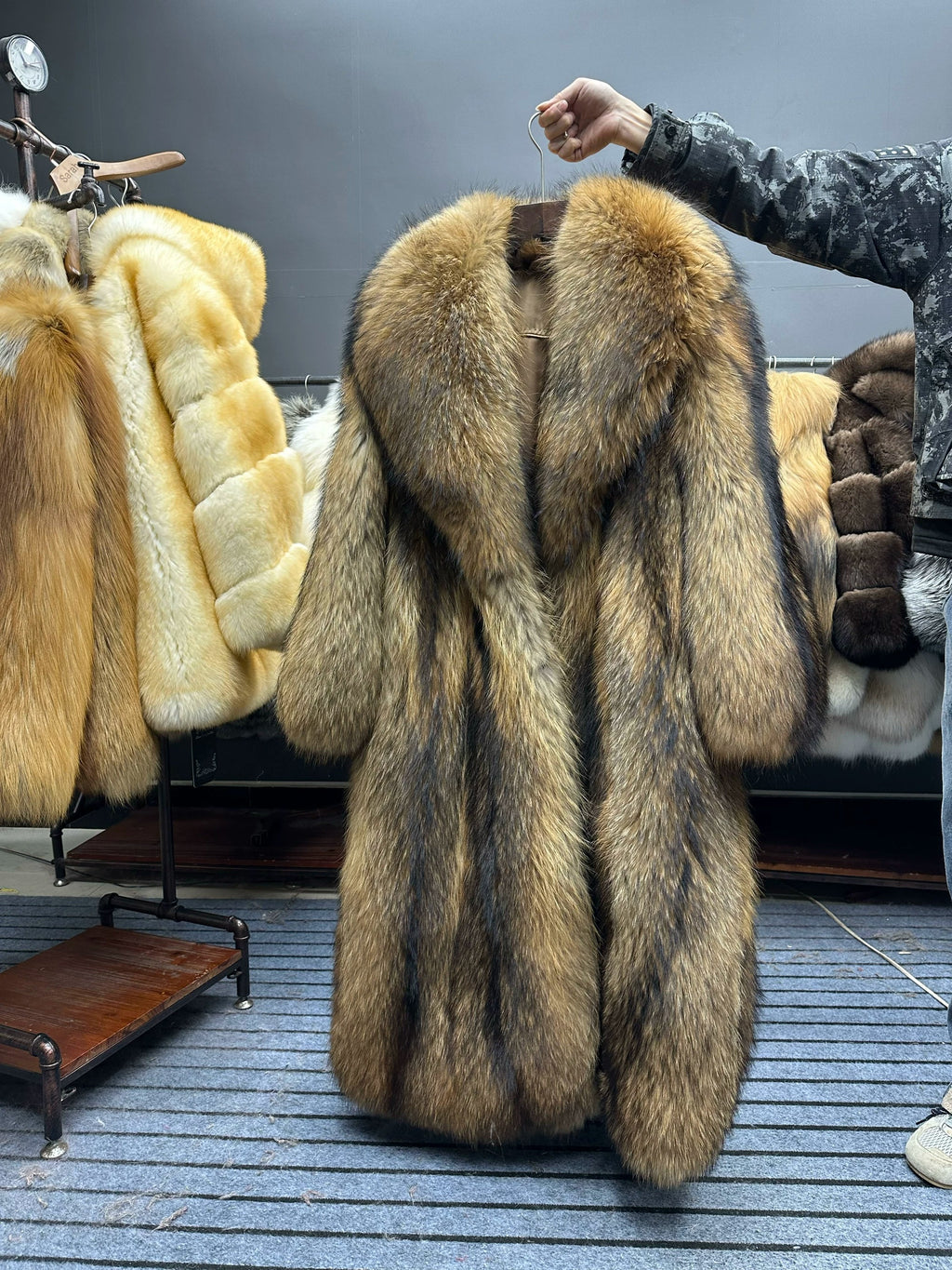 Women's Natural Brown Fur Long Coat - product view