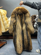 Women's Natural Brown Fur Long Coat - product view
