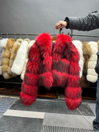 Women's Red Fur Cropped Jacket - product view