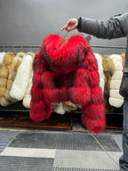 Women's Red Fur Cropped Jacket - Red