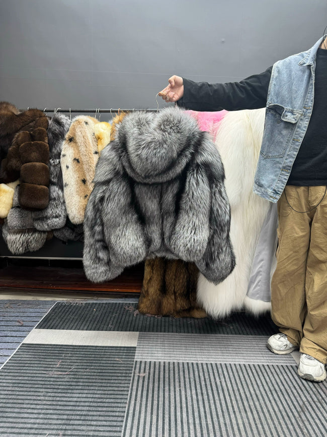 Women's Silver-Toned Fox Fur Short Coat Main Image